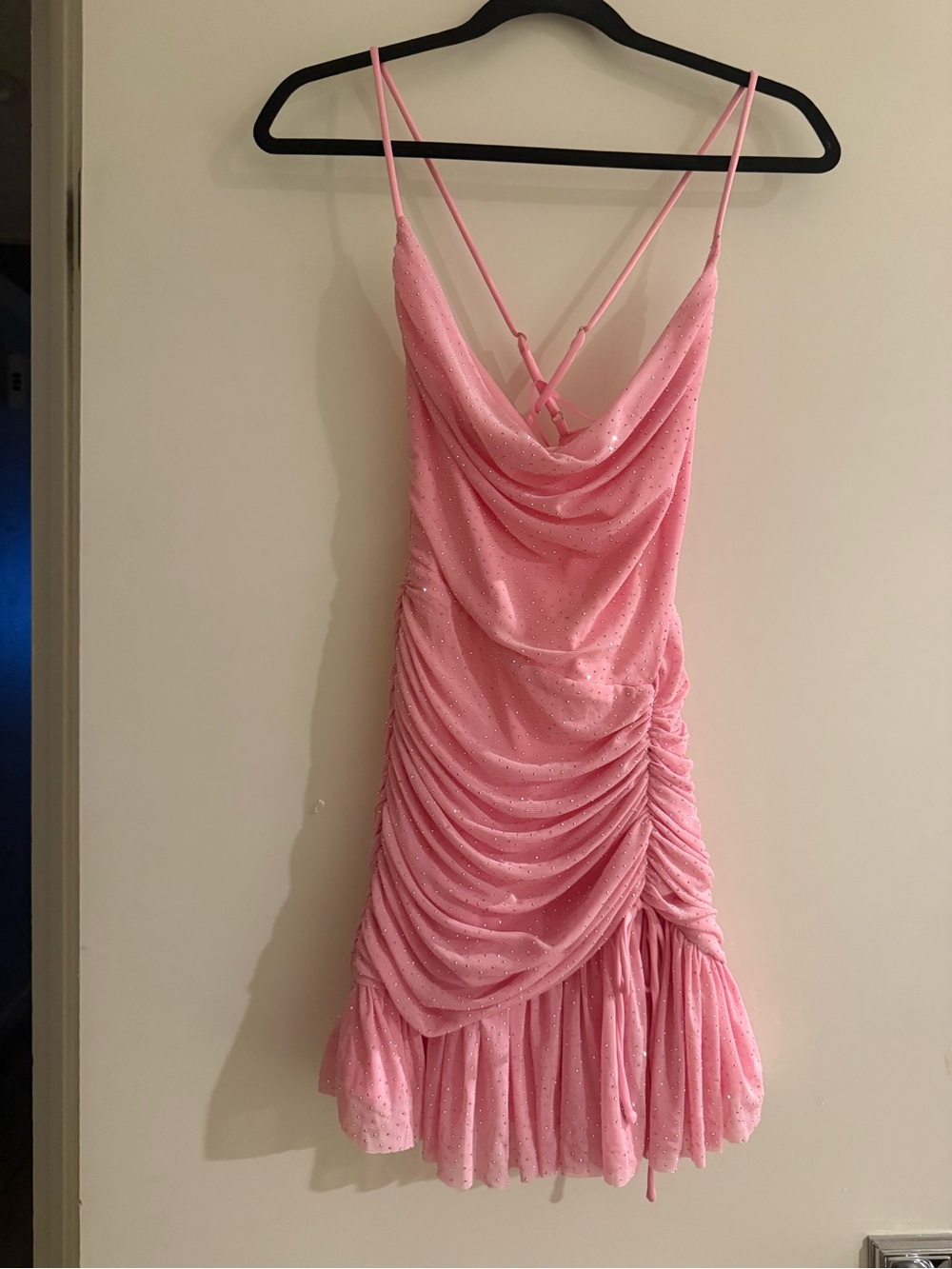 Hello Molly Pink Ruched Mini Dress with Ruffle Hem - Picture 8 of 8